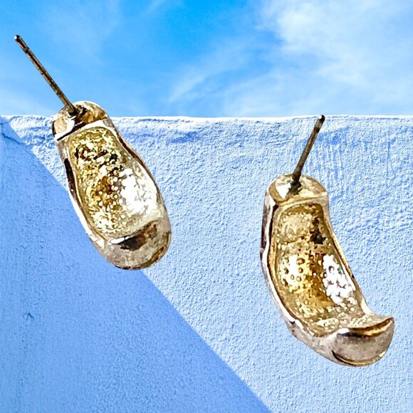 Vintage Earrings Brown Enamel & Silver-tone Half Hoop Pierced Posts - Picture 8 of 10